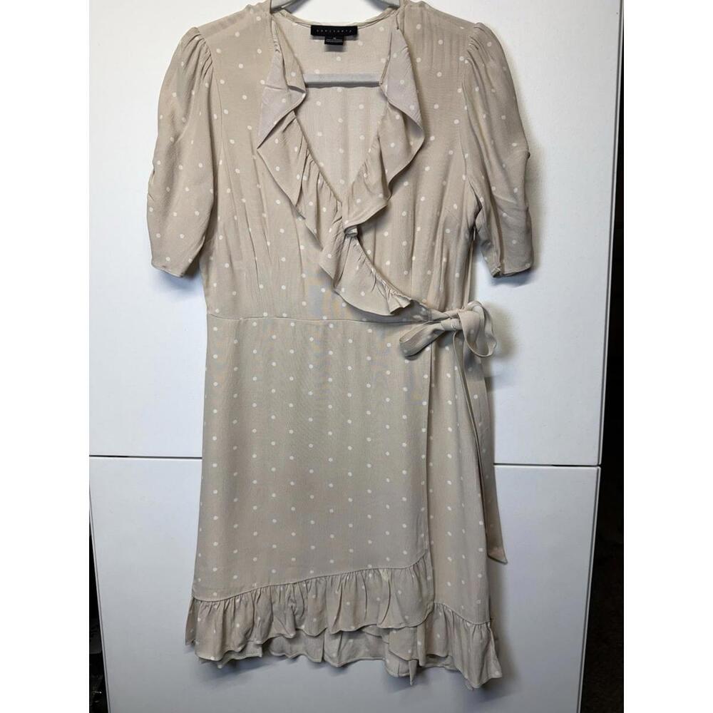 Euro Summer Sanctuary Heart Throb Faux Wrap Dress Polka Dots V Neck RuchedSleeve